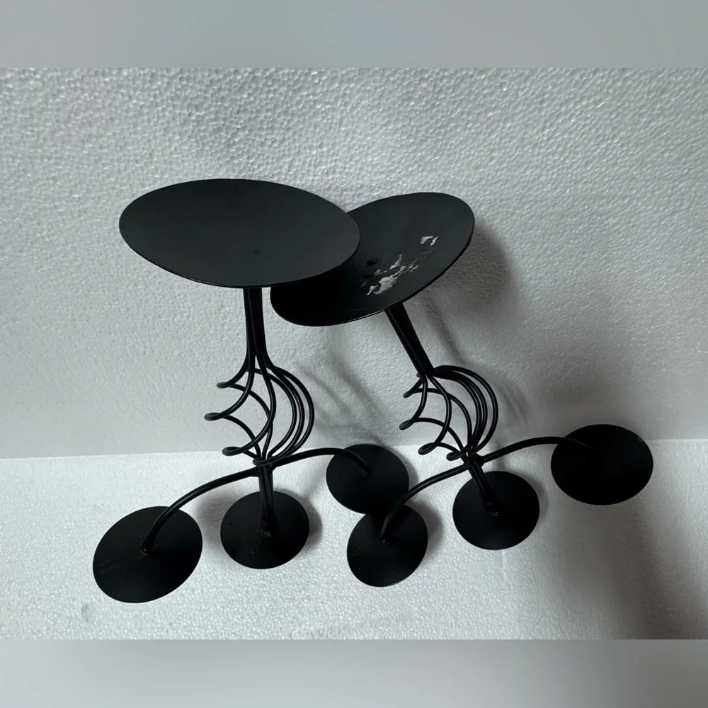 Elegant Black Metal 3-arm  Candelabra Set